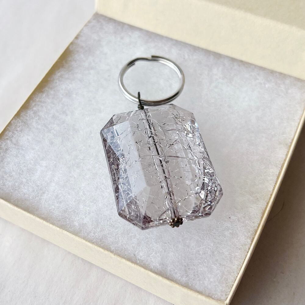 Clear Glass Rectangle Keychain 2.5" Bag Charm Key Ring